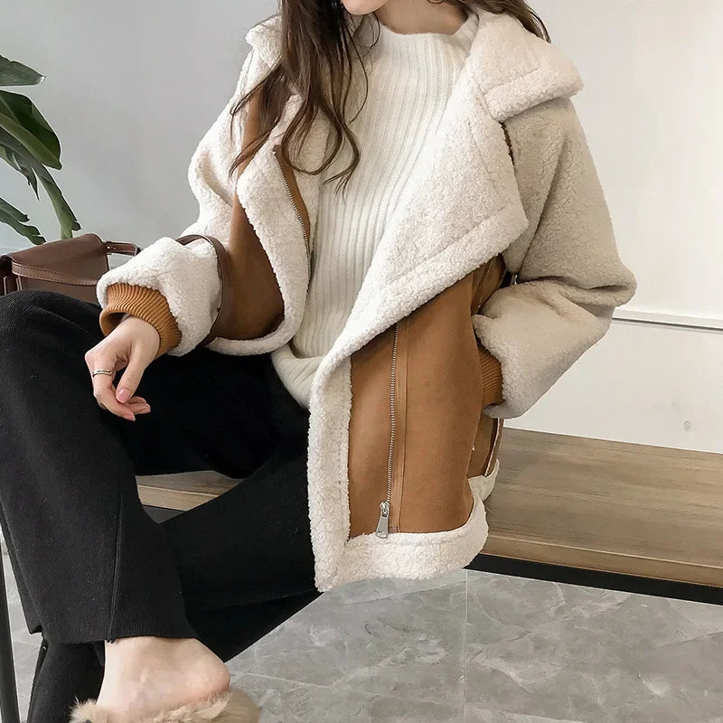 Damen Schaffelljacke Regular Fit Winter Casual