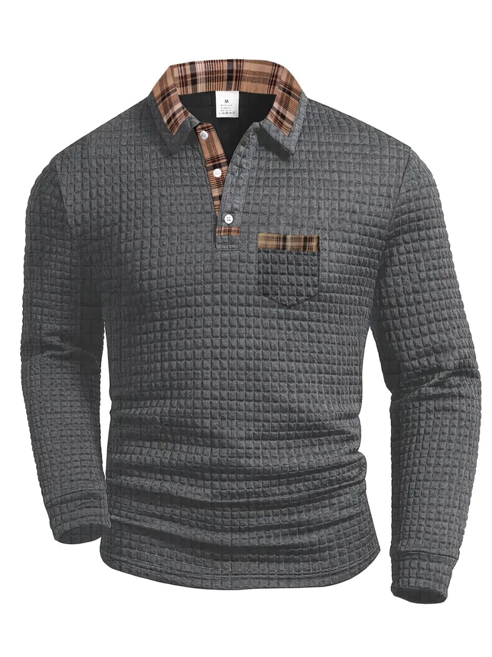 Herren Poloshirt Waffle Langarm Karokragen I Leicht