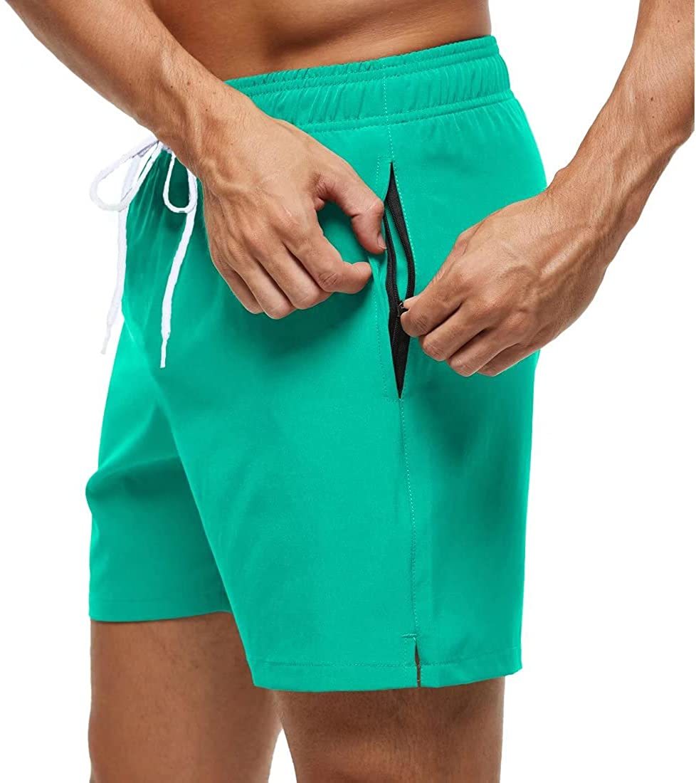 Herren Badehose Regular Fit Freizeit mit Reißverschlusstasche und Kordelzug