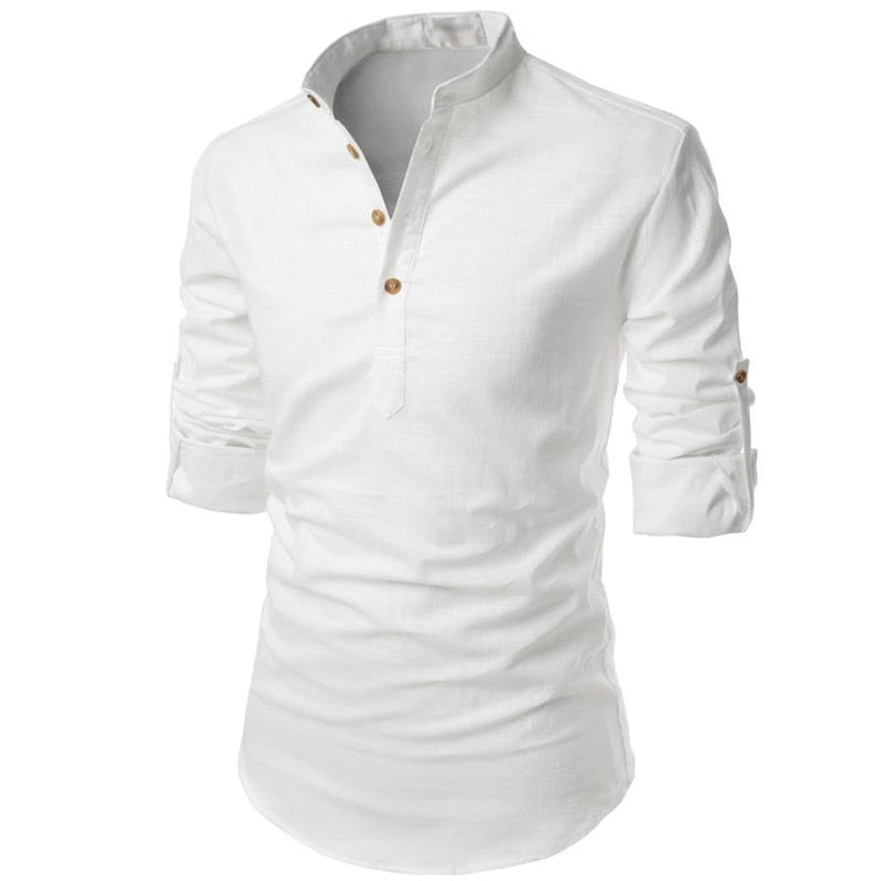 Herren Sommerhemd Regular Fit Freizeit Langarm Stehkragen