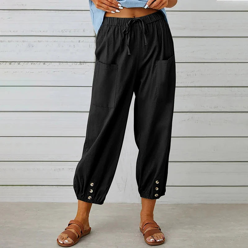Damenhose Relaxed Fit Casual mit Taillenknoten und maritimem Stil