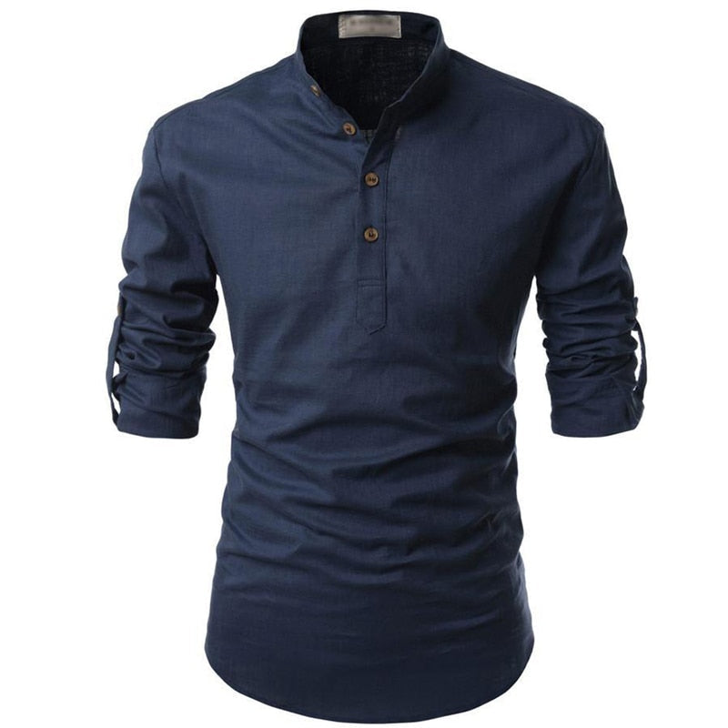 Herren Sommerhemd Regular Fit Freizeit Langarm Stehkragen
