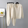 Eva I Damen Strickset V-Ausschnitt Pullover & Hose Freizeit Komfort