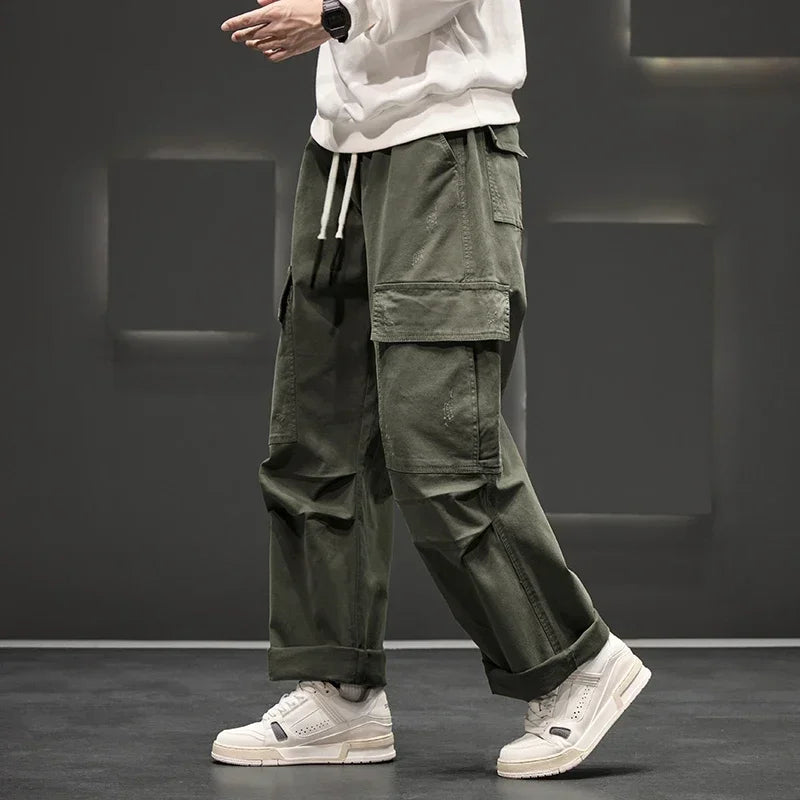 Herren Cargo-Hosen mit weitem Bein, Kordelzugbund und Klapptaschen