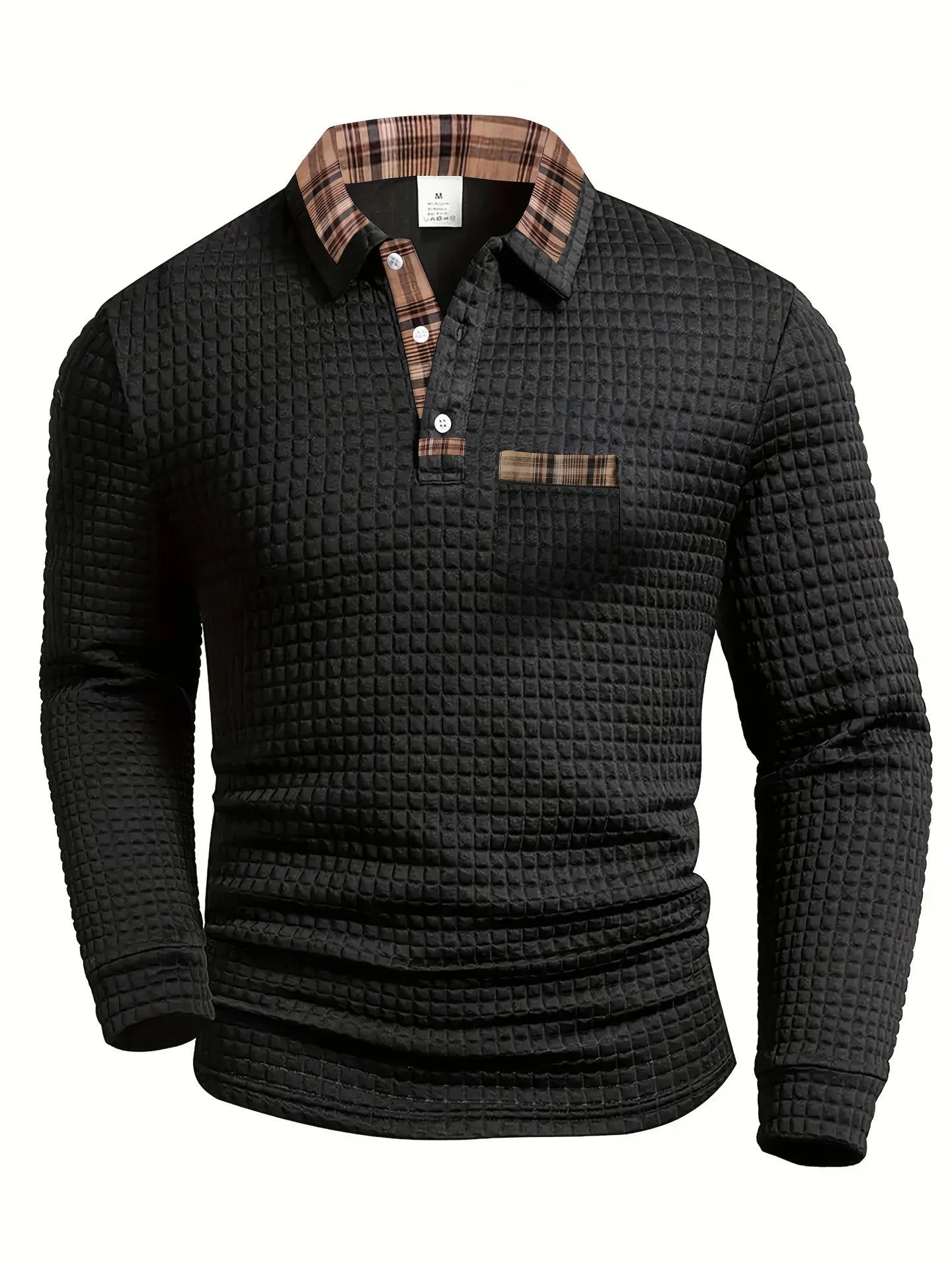 Herren Poloshirt Waffle Langarm Karokragen I Leicht