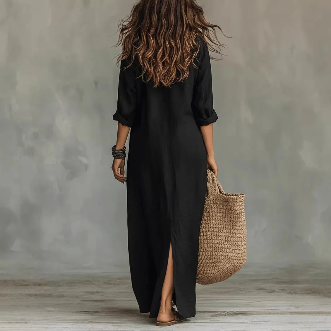 Damen Sommerkleid Langarm Relaxed Fit Casual