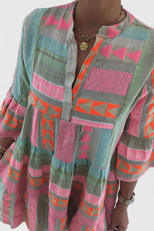 Damen Boho Kleid Relaxed Fit Freizeit Sommer