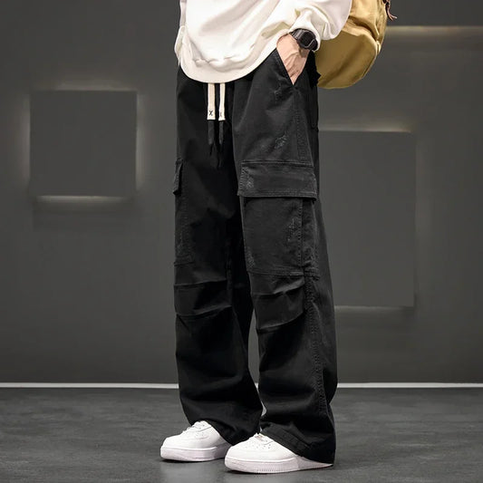 Herren Cargo-Hosen mit weitem Bein, Kordelzugbund und Klapptaschen