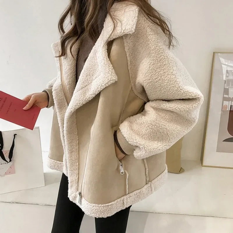 Damen Schaffelljacke Regular Fit Winter Casual