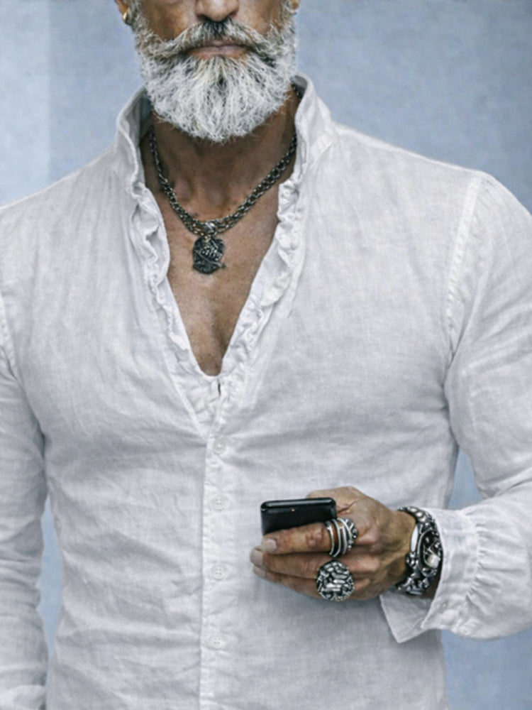 Rüschenkragen Langarmhemd für Herren im modernen Casual-Stil