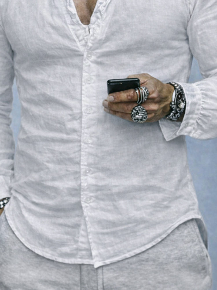 Rüschenkragen Langarmhemd für Herren im modernen Casual-Stil