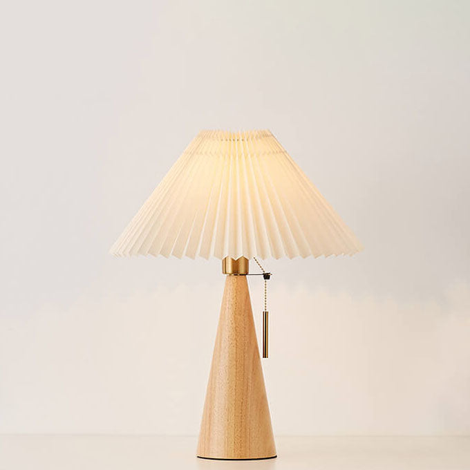 Minimalistische LED-Tischlampe Holz Plissee Stoffschirm Wohnzimmer