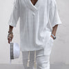 Zweiteiler Herren Sommer – T-Shirt & Shorts Set mit V-Ausschnitt | Loungewear Set Herren, Kabelstrick, Lässig & Bequem