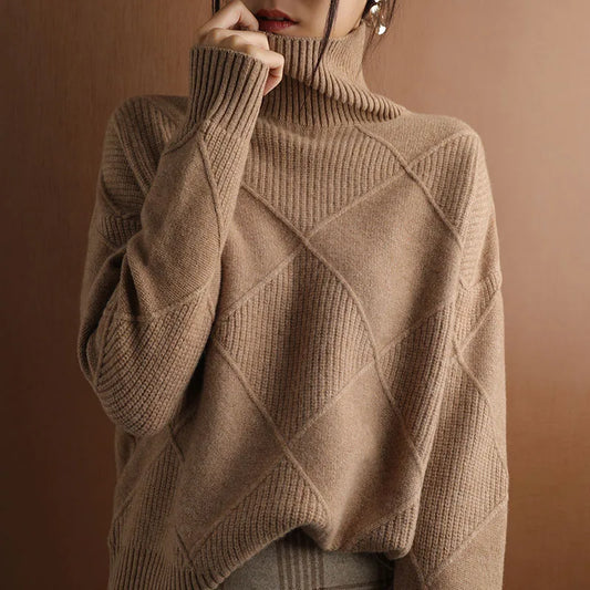 Damen Ripp-Pullover Relaxed Fit Freizeit Turtleneck