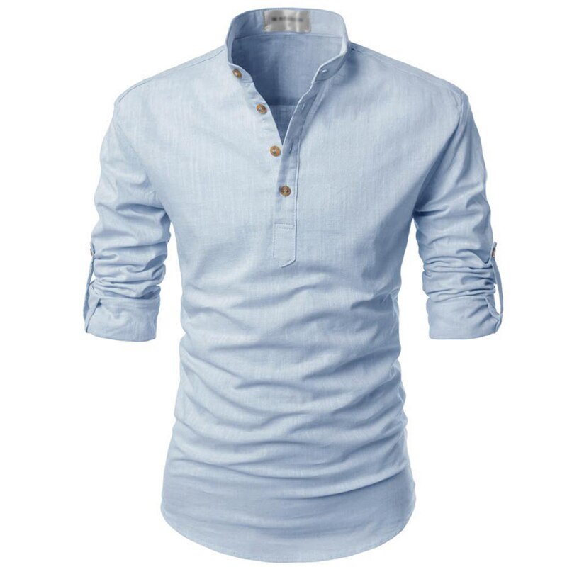 Herren Sommerhemd Regular Fit Freizeit Langarm Stehkragen