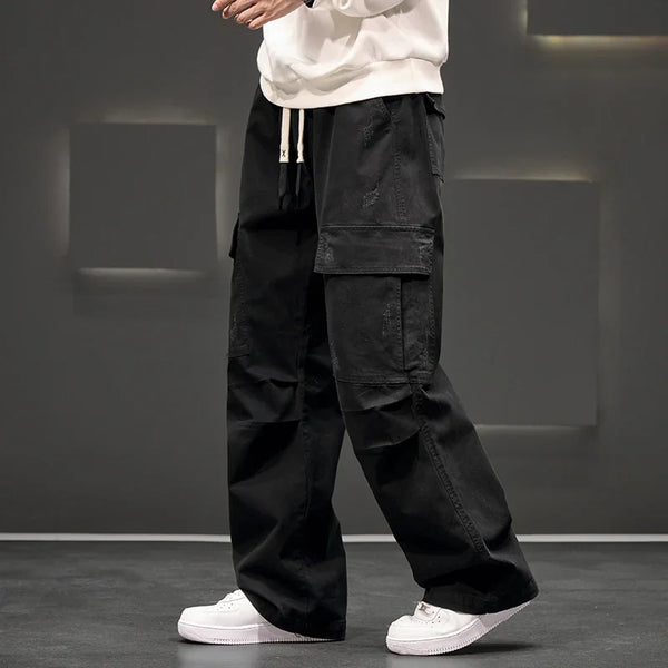 Herren Cargo-Hosen mit weitem Bein, Kordelzugbund und Klapptaschen