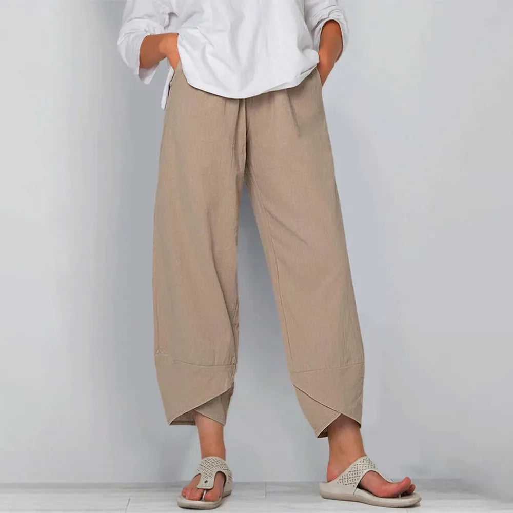 Damen Culotte Hose Relaxed Fit Freizeit Beige