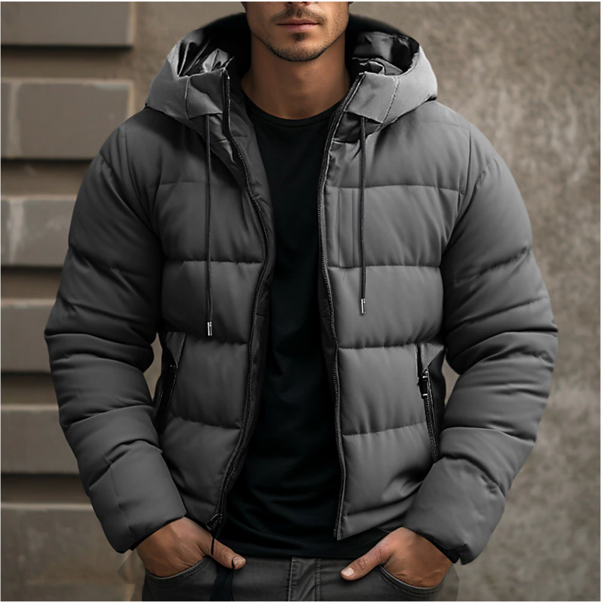 Herren Steppjacke Winter Regular Fit Freizeit mit Kapuze