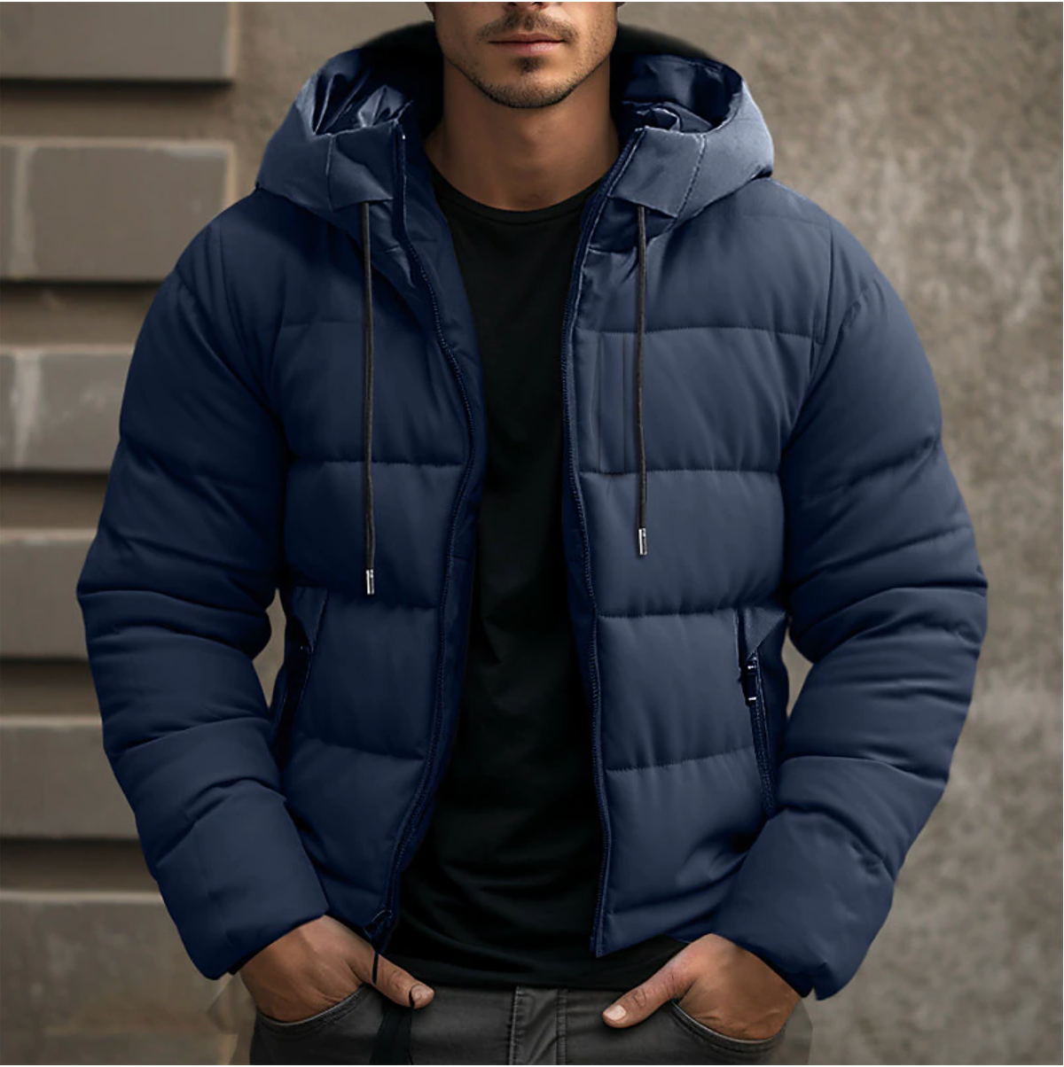 Herren Winter-Steppjacke Regular Fit Freizeit mit Kapuze