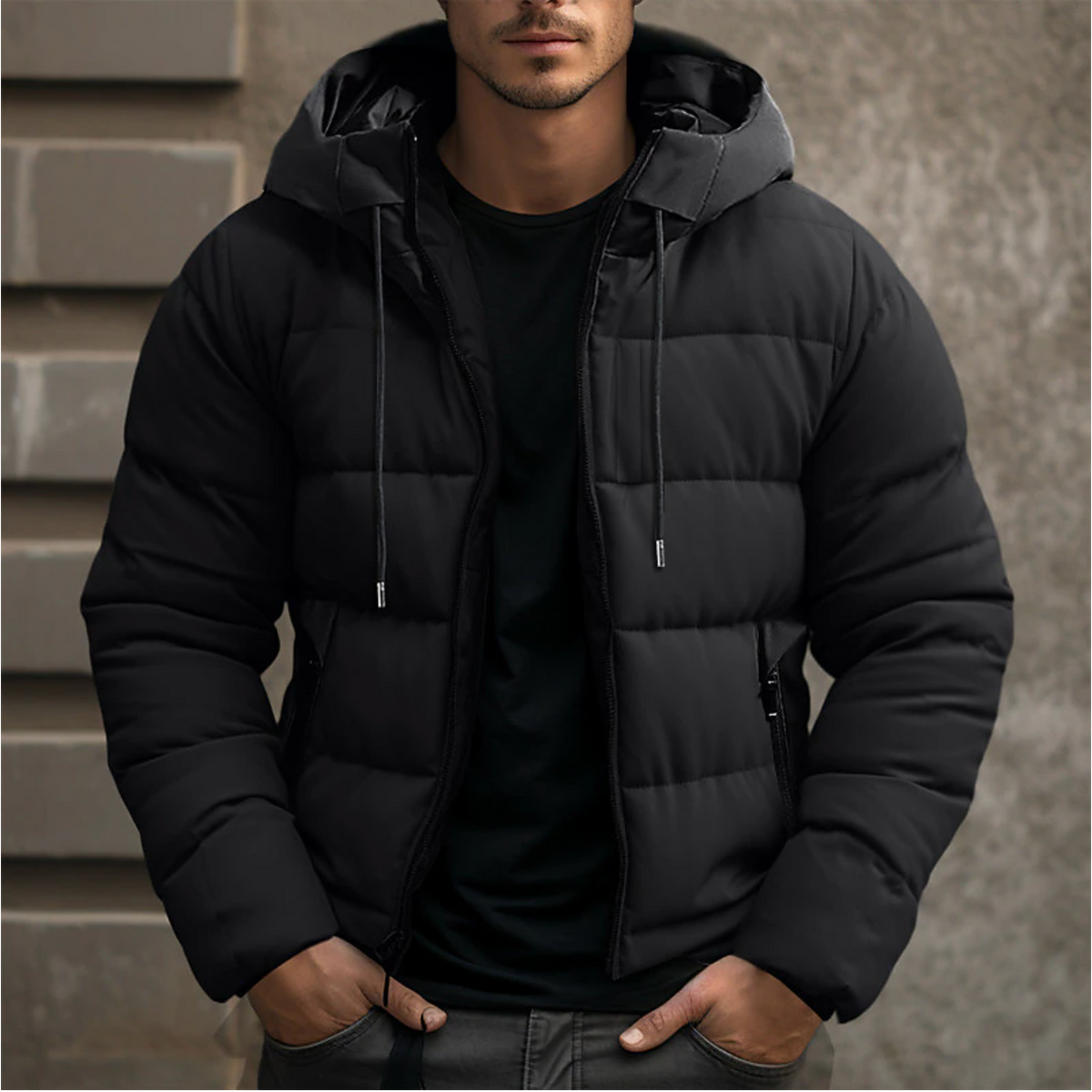 Herren Steppjacke Winter Regular Fit Freizeit mit Kapuze