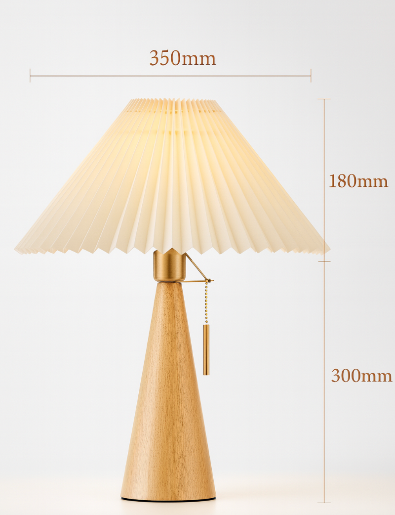 Minimalistische LED-Tischlampe Holz Plissee Stoffschirm Wohnzimmer