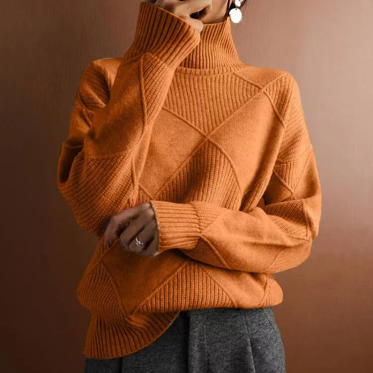 Damen Ripp-Pullover Relaxed Fit Freizeit Turtleneck