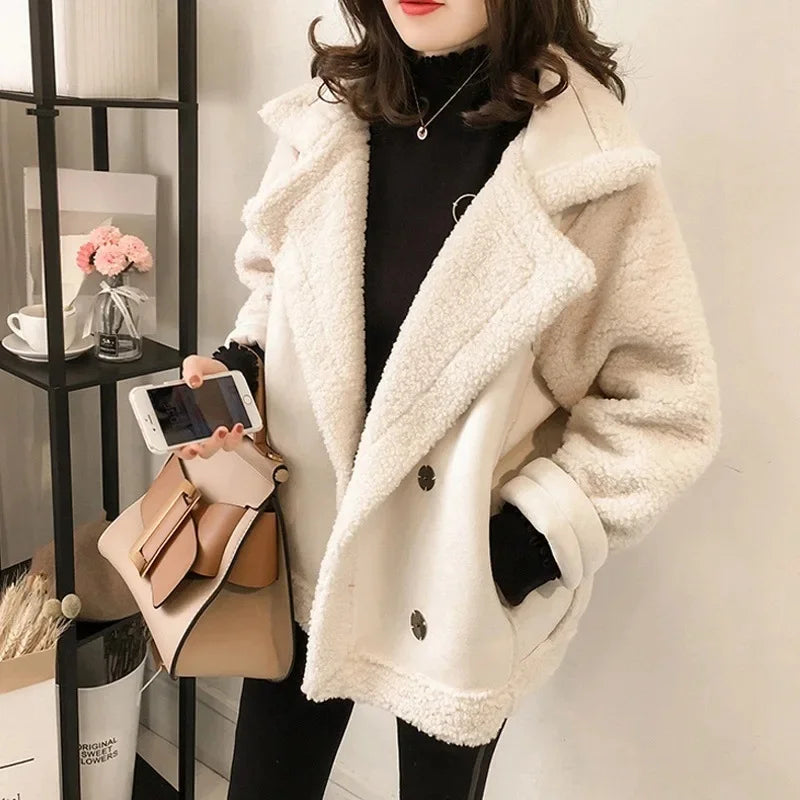 Damen Schaffelljacke Regular Fit Winter Casual