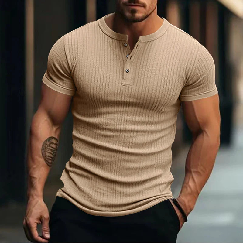 Herren Henley T-Shirt Regular Fit Freizeit mit Strukturmuster