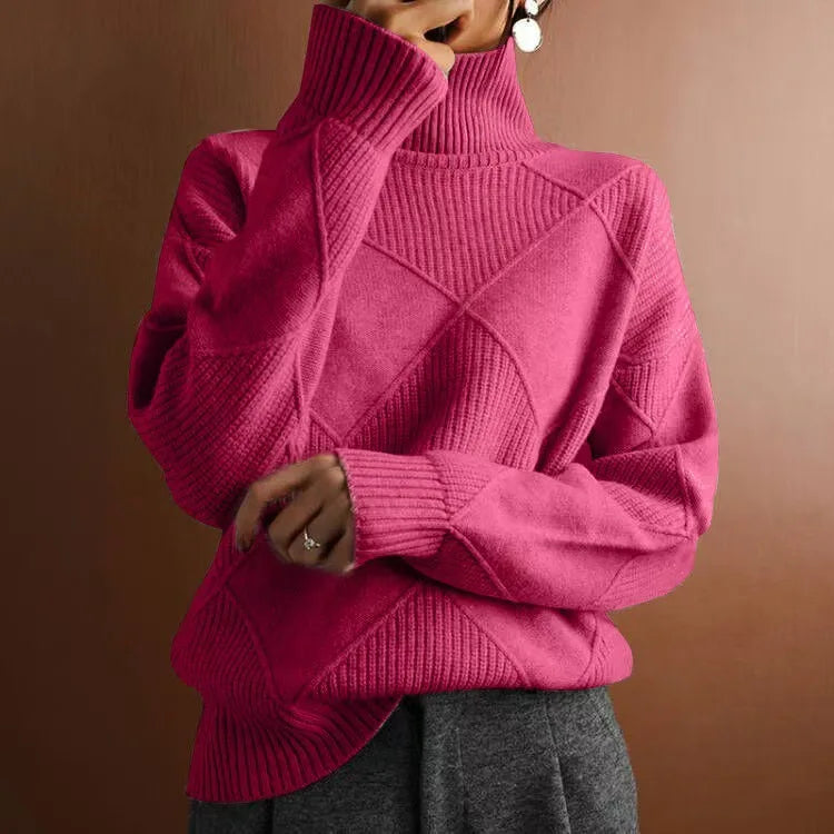 Damen Ripp-Pullover Relaxed Fit Freizeit Turtleneck