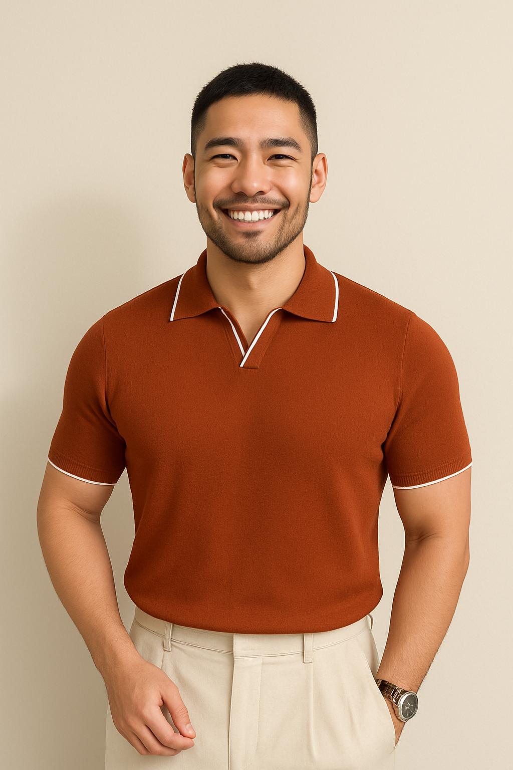 Herren Slim Fit Kurzarm Strickpolo Casual Freizeit