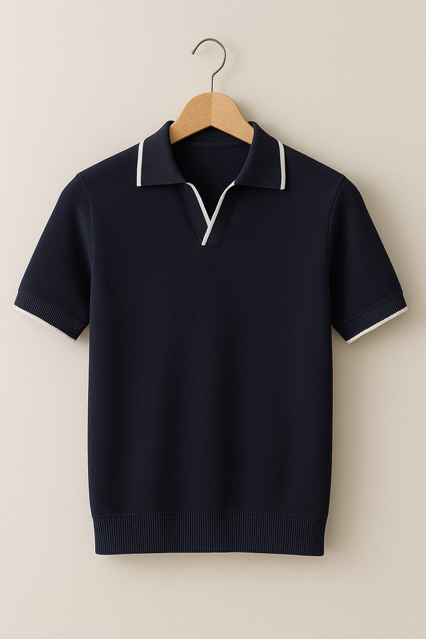 Herren Slim Fit Kurzarm Strickpolo Casual Freizeit