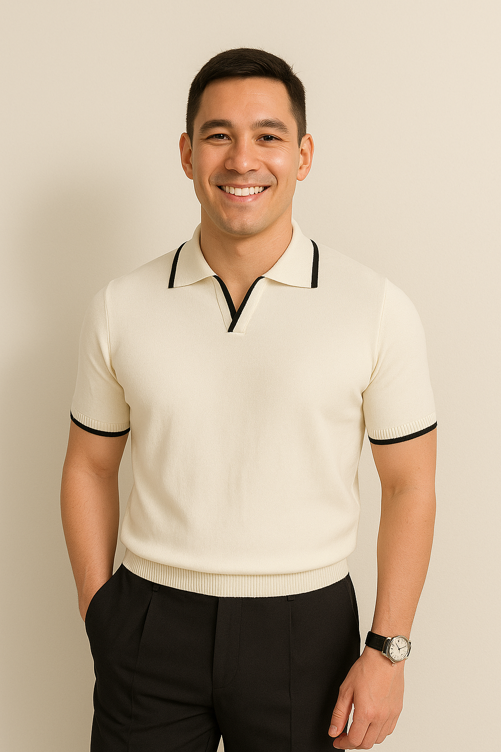 Herren Slim Fit Kurzarm Strickpolo Casual Freizeit