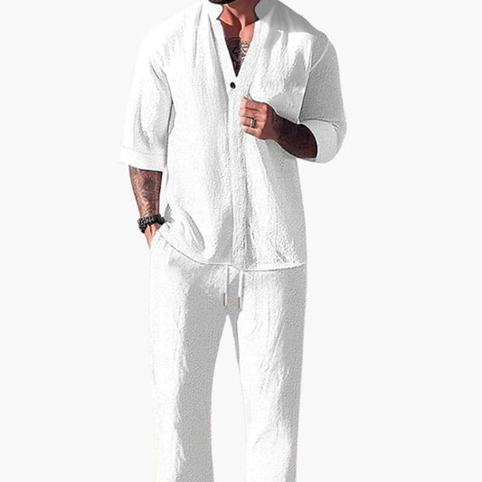 Sommer Zweiteiler für Herren | Atmungsaktives Langarmshirt mit Kordelzughose | Ideal für Strand und Freizeit 0