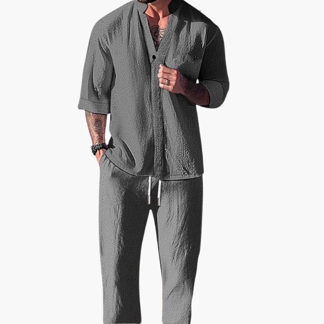 Sommer Zweiteiler für Herren | Atmungsaktives Langarmshirt mit Kordelzughose | Ideal für Strand und Freizeit 1