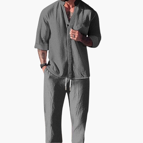 Sommer Zweiteiler für Herren | Atmungsaktives Langarmshirt mit Kordelzughose | Ideal für Strand und Freizeit