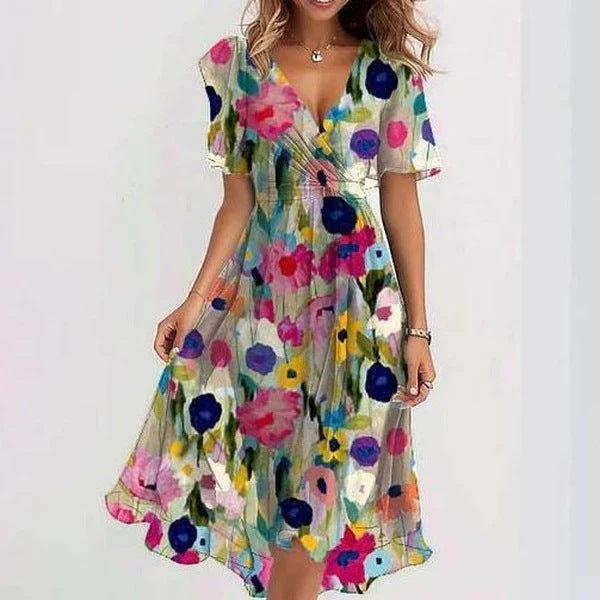 Damen Sommerkleid Wickeloptik Taillenbetont Freizeit