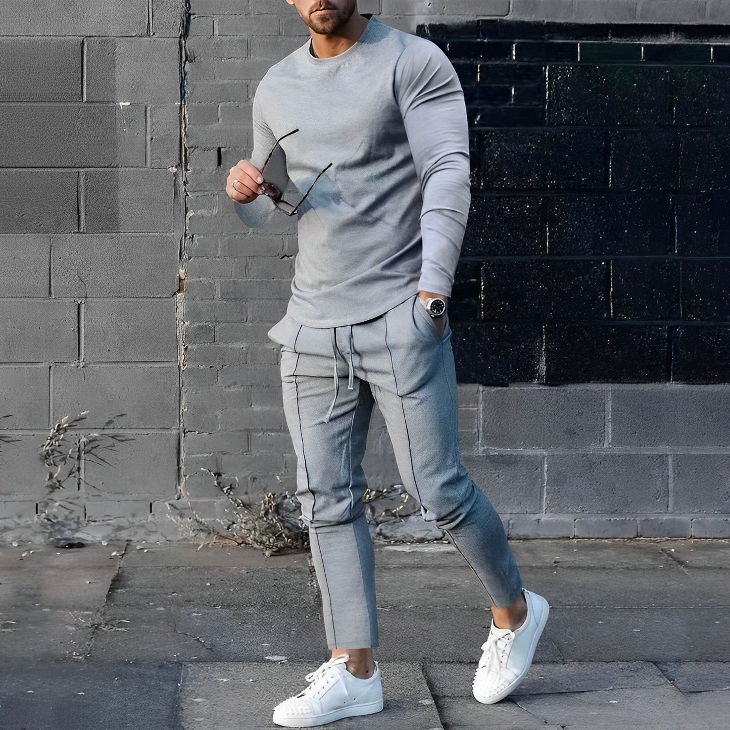 Stylisches Herren-Set | Leichtes, Atmungsaktives Outfit mit Elastischem Bund | Bequeme Passform für Eleganz an Herbsttagen 1