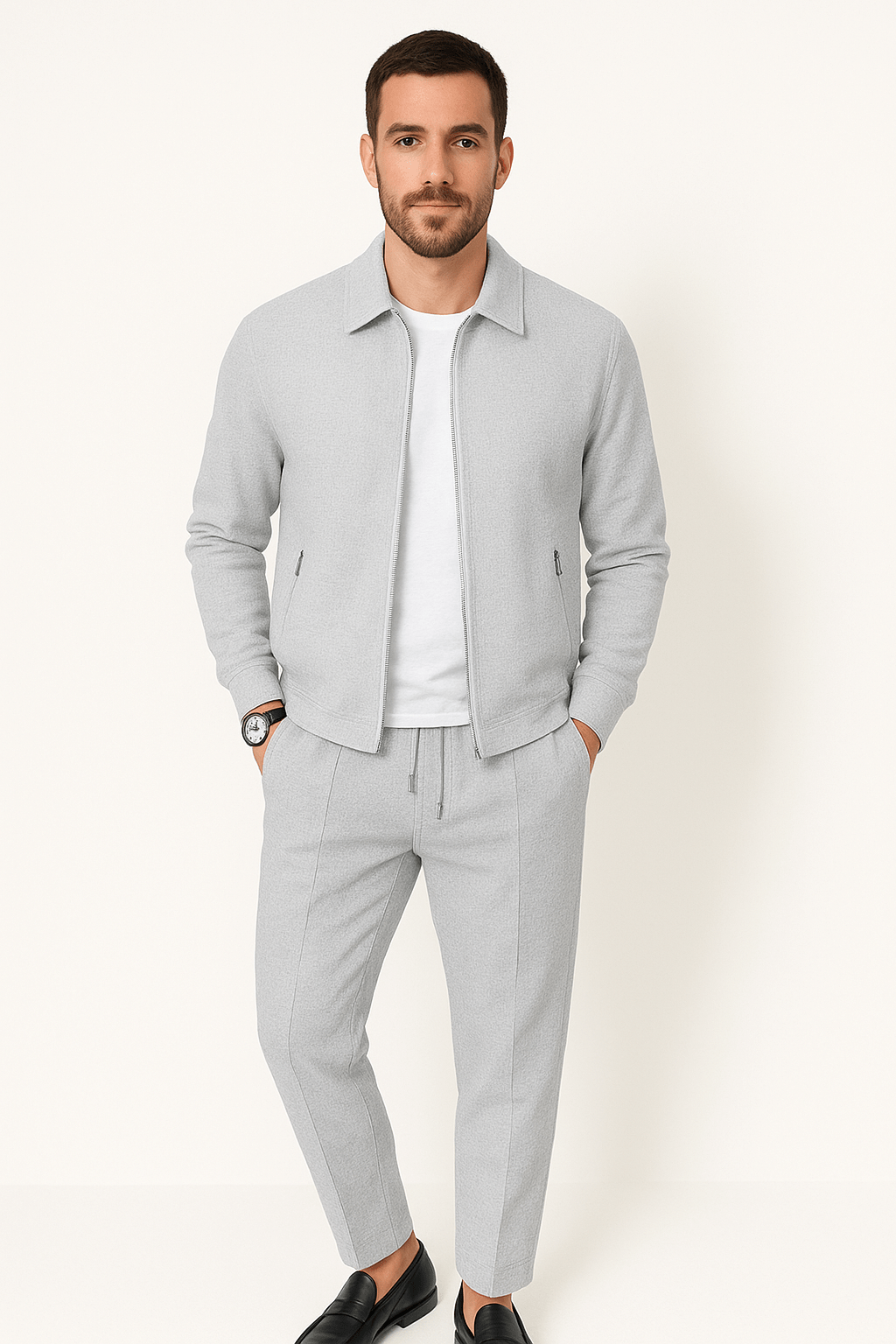 Stylisches Waffelstrick-Set | Trainingsanzug Herren mit Reißverschluss | Bequeme Passform für Alltag und Freizeit 3