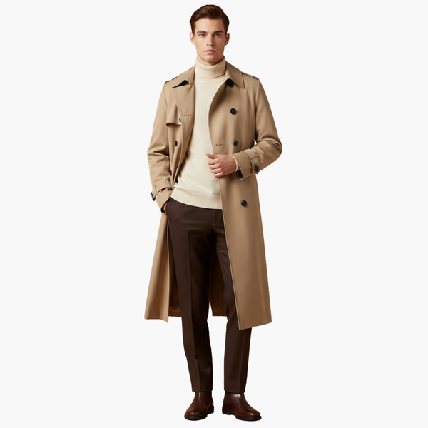 Overknee-Trenchcoat für Herren mit Verstellbarem Gürtel | Übergansjacke