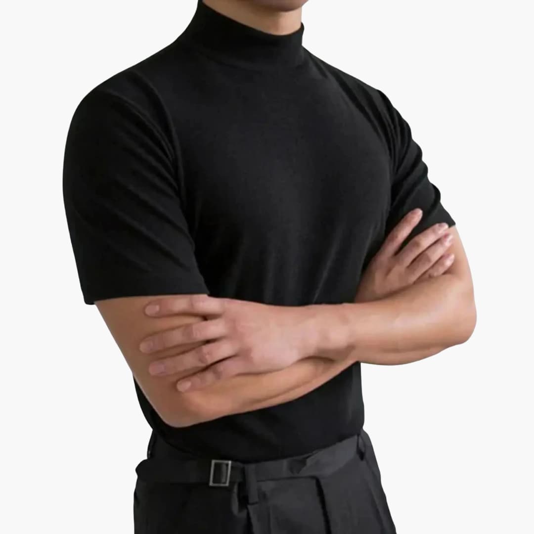 Herren T-Shirt mit Stehkragen und kurzen Ärmeln für einen lässigen Look