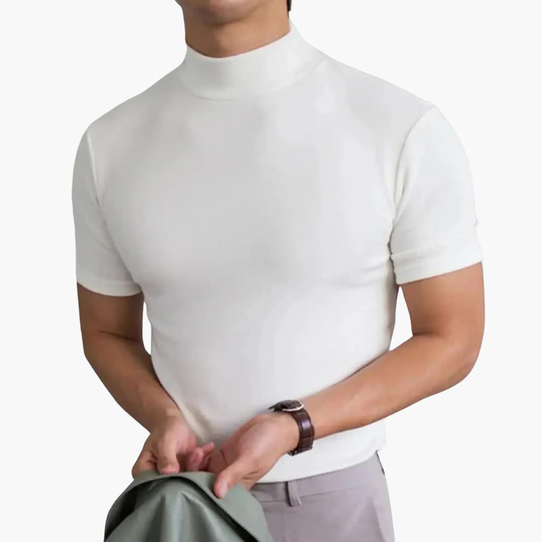Herren T-Shirt mit Stehkragen und kurzen Ärmeln für einen lässigen Look
