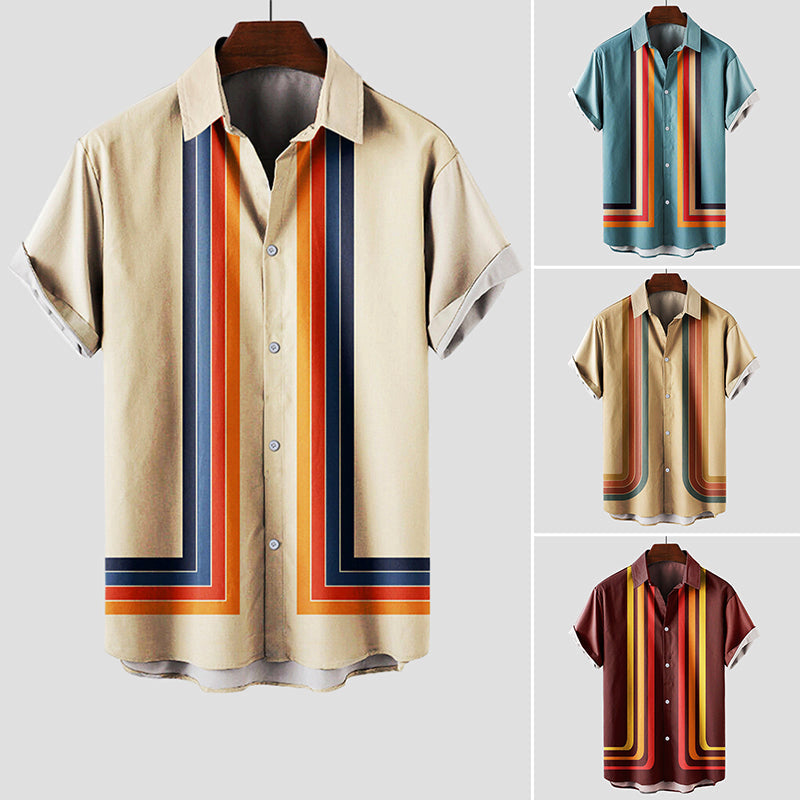 Retro Hemd für Herren im Sommerstil mit Streifenmuster