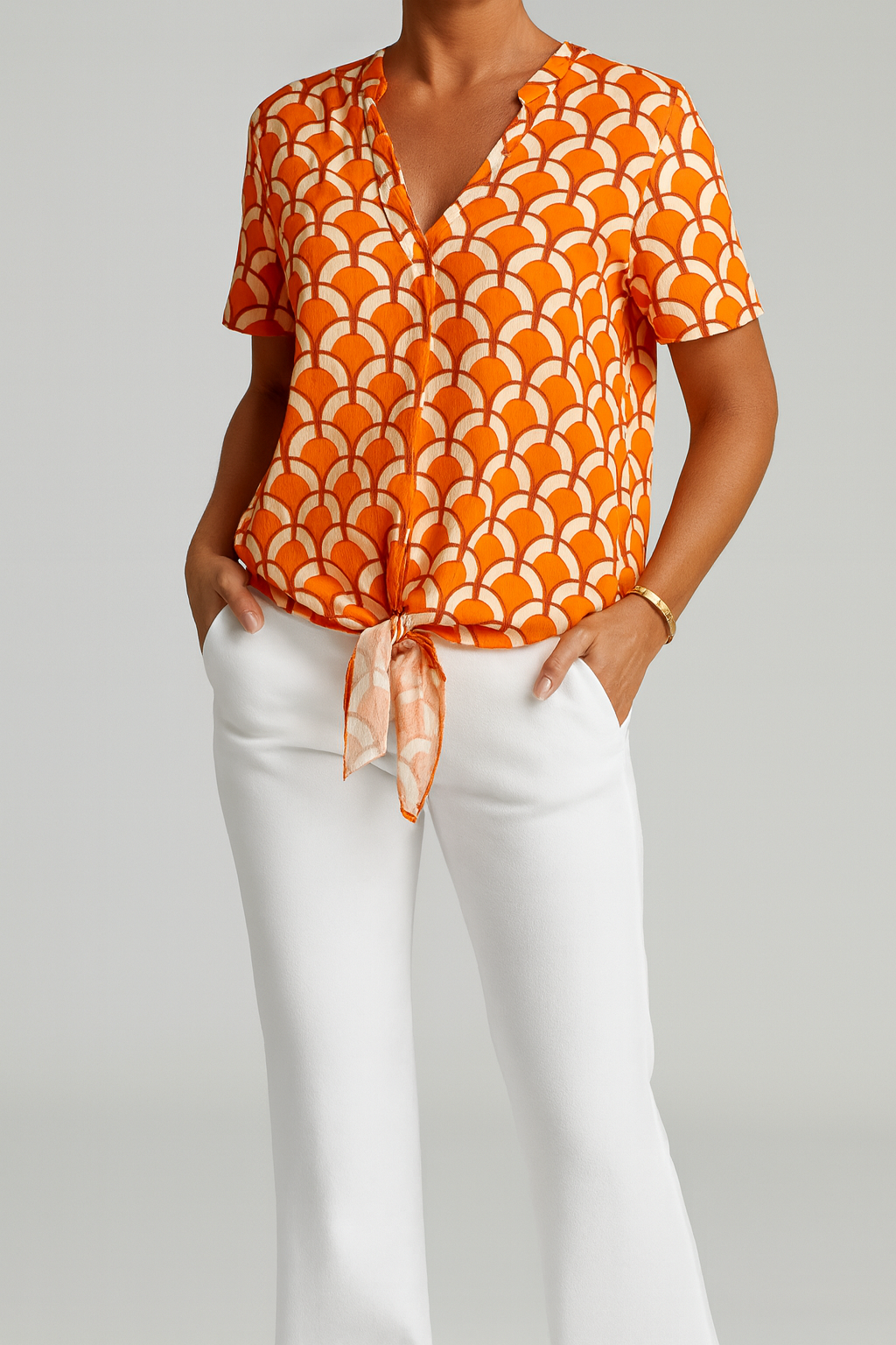 Damen Top Relaxed Fit Freizeit mit Bindesaum und Figurbetontem Schnitt