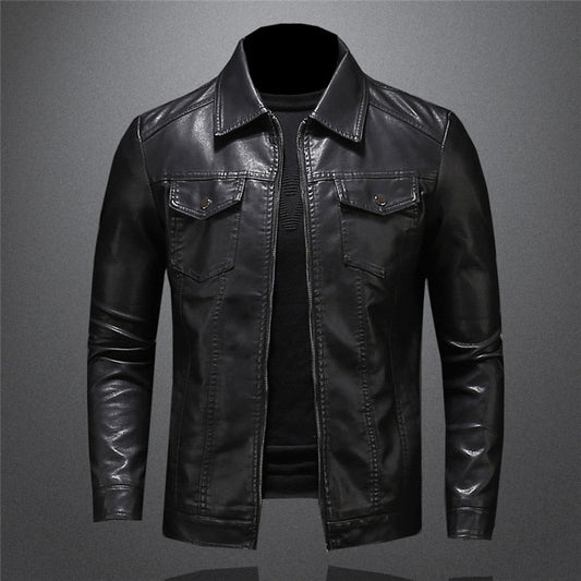 Lederjacke Herren – Slim Fit Übergangsjacke mit Reißverschluss Schwarz