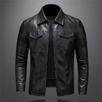 Lederjacke Herren – Slim Fit Übergangsjacke mit Reißverschluss Schwarz