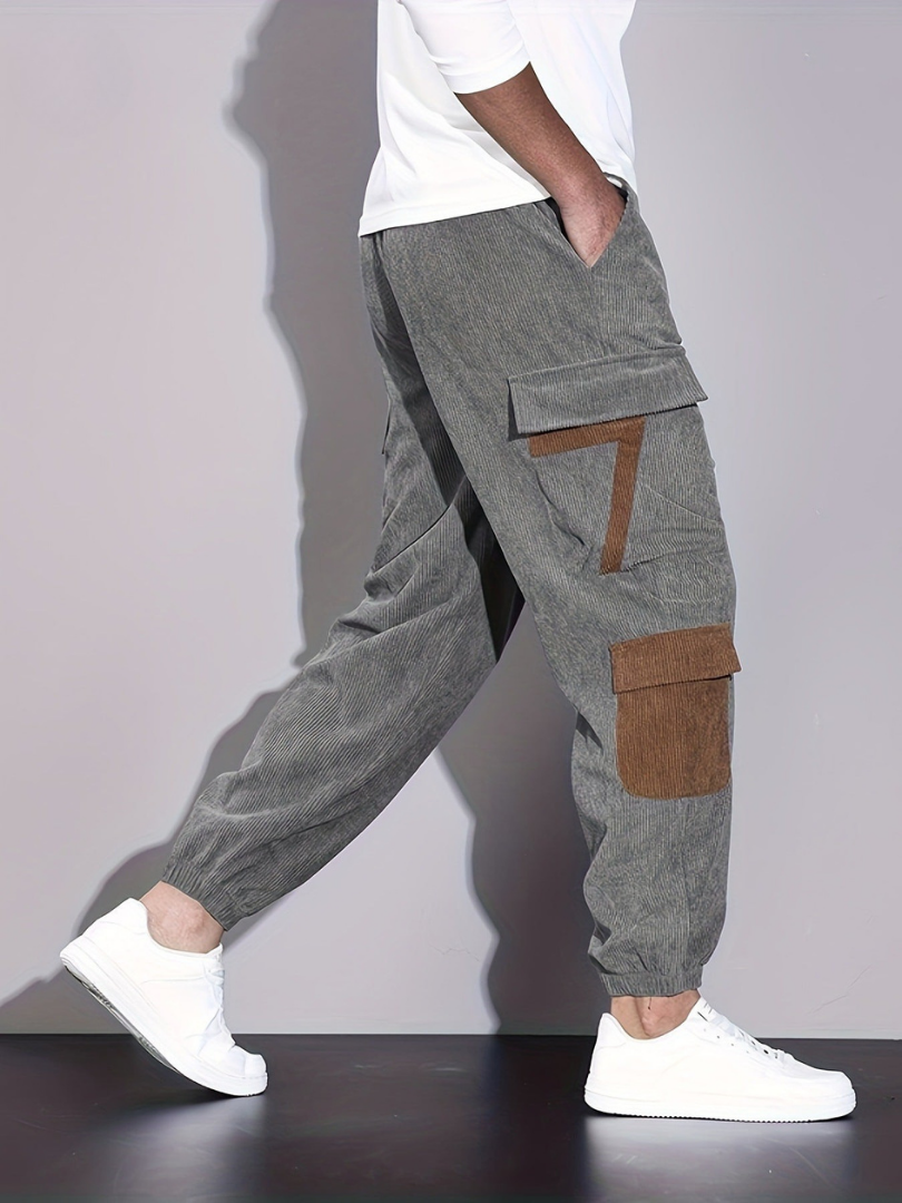 Max - Herren Cordhose Cargo Jogginghose Relaxed Fit Freizeit