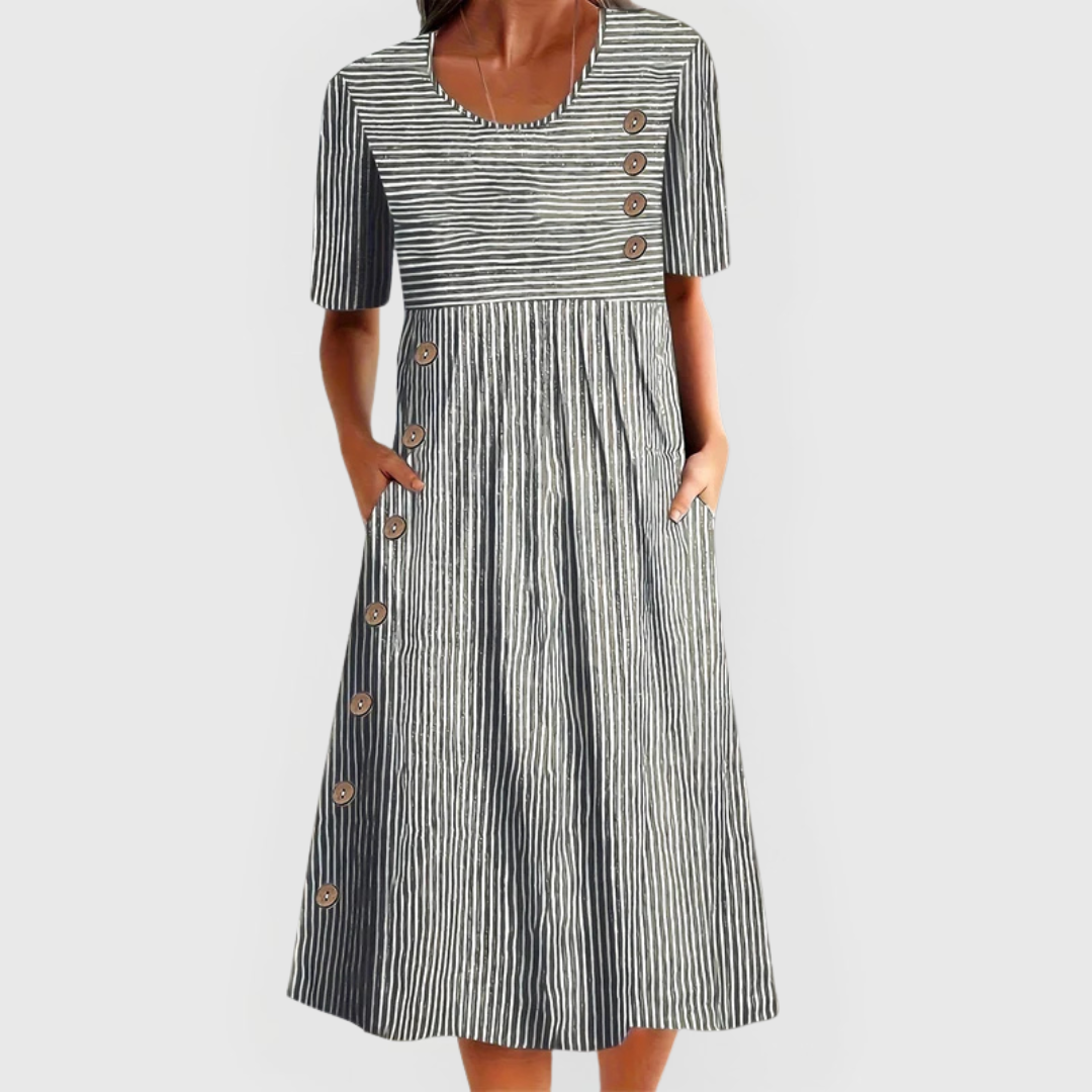 Damen Gestreiftes Midi-Kleid Relaxed Fit Freizeit