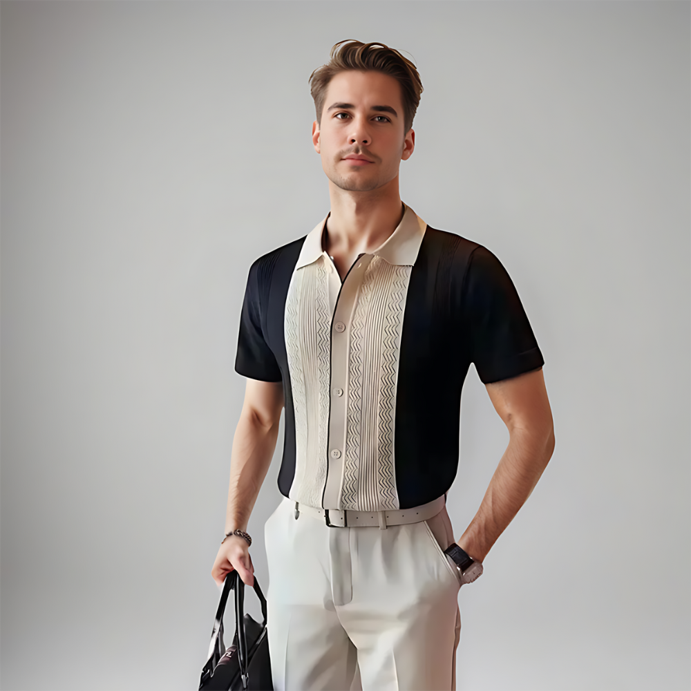 Herren Poloshirt Regular Fit Smart Casual mit Kontrastpaneel