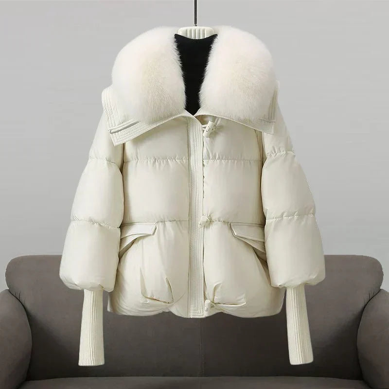 Damen Slim Fit Mantel Winter Elegant mit Kunstfellkragen