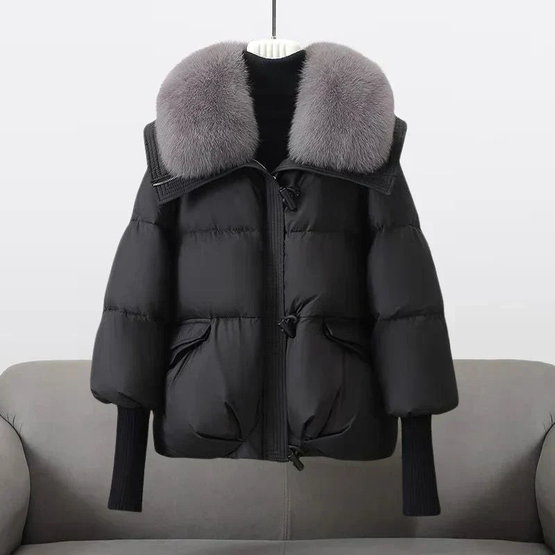 Damen Slim Fit Mantel Winter Elegant mit Kunstfellkragen